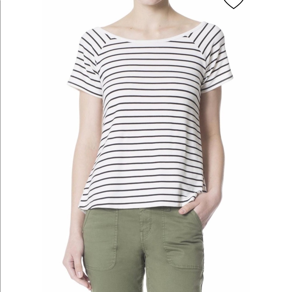 Sanctuary Black/White Stripe Swing Short Sleeve LG